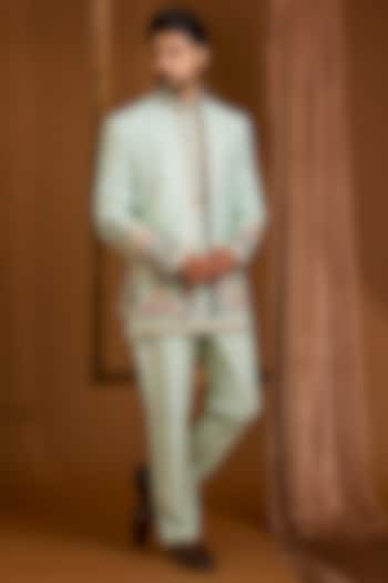 Mint Silk Groom Indowestern Set by SAMMOHAN at Pernia's Pop Up Shop