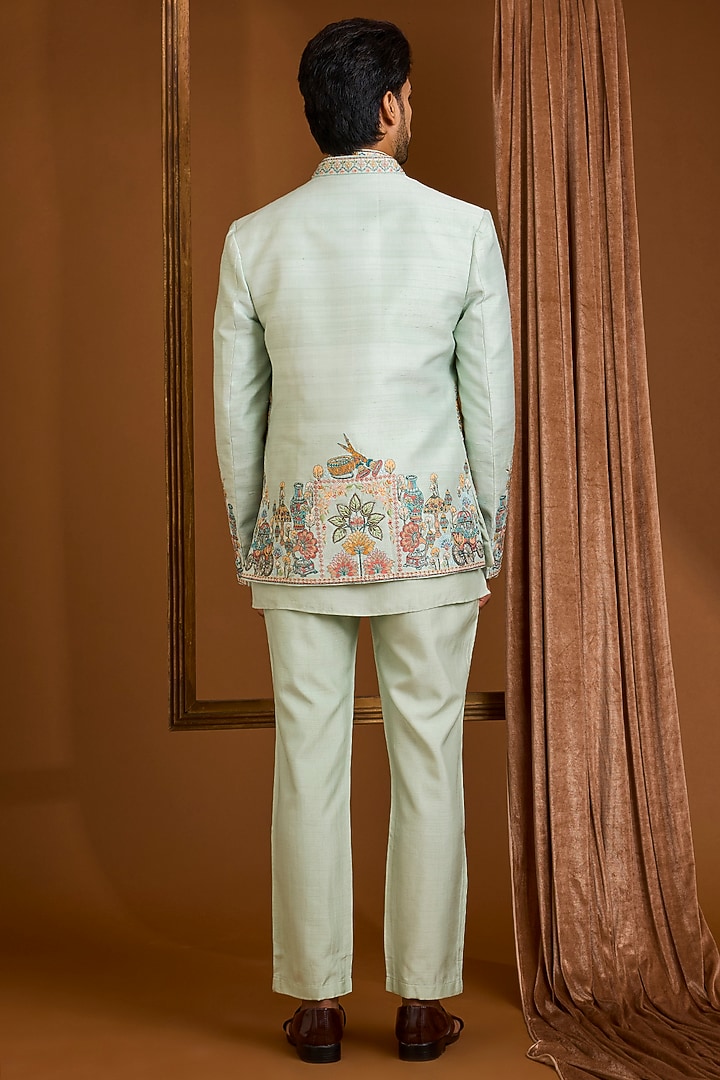 Mint Silk Groom Indowestern Set by SAMMOHAN at Pernia's Pop Up Shop