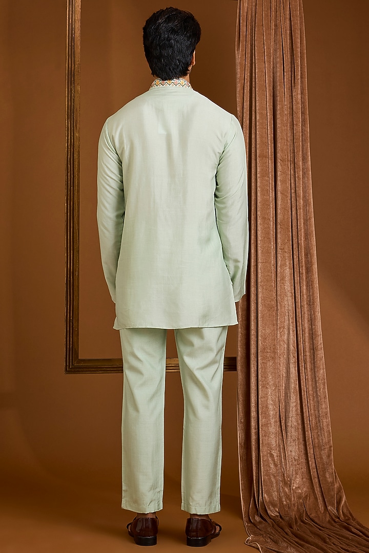 Mint Silk Groom Indowestern Set by SAMMOHAN at Pernia's Pop Up Shop