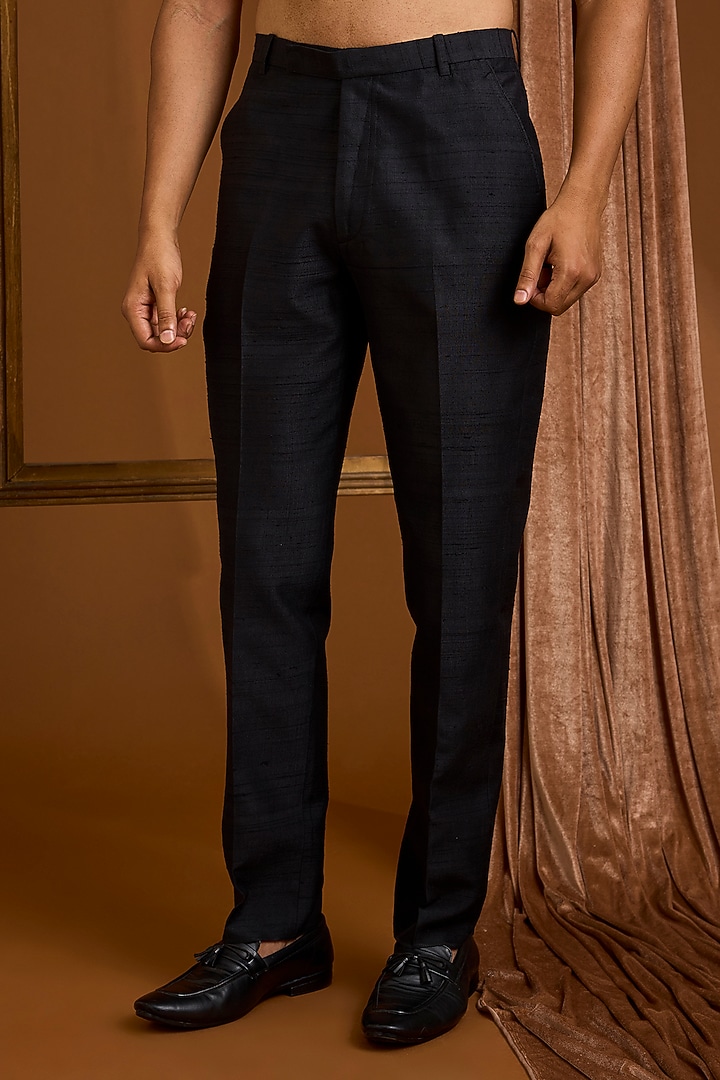 Black Silk Groom Bandhgala Set by SAMMOHAN at Pernia's Pop Up Shop