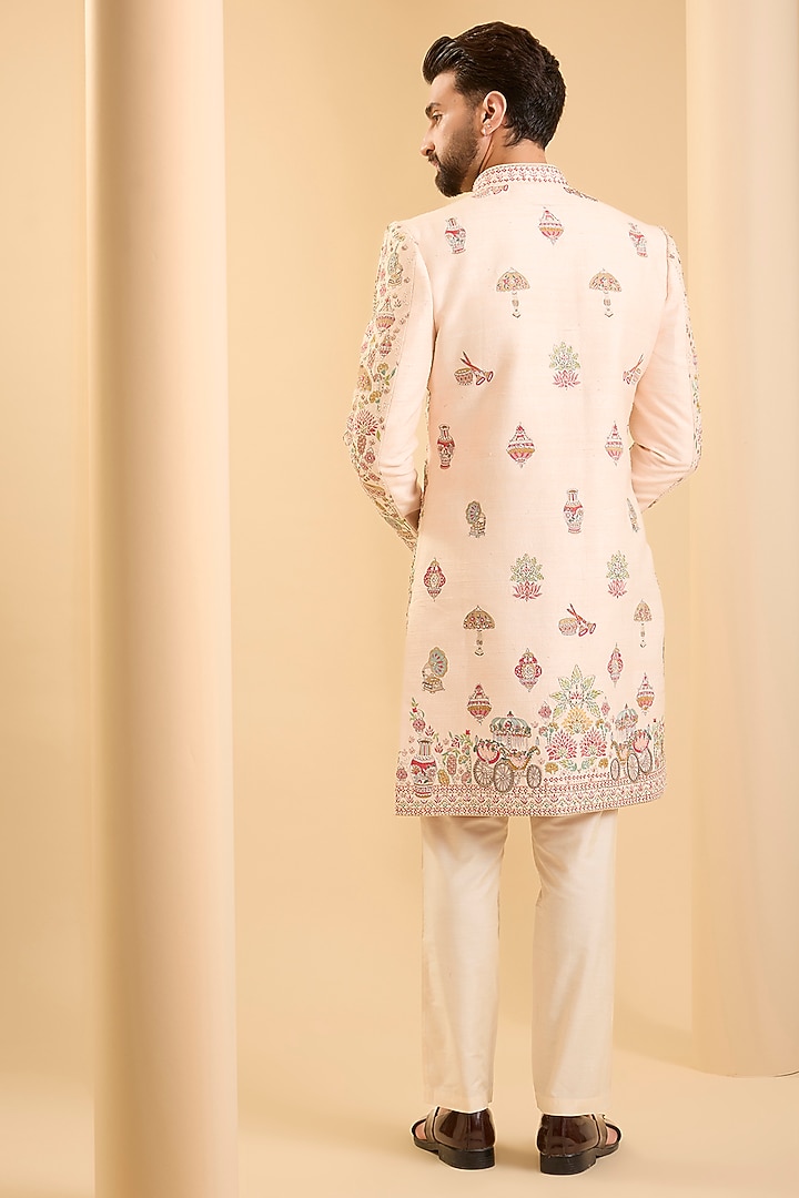 Peach Silk Groom Sherwani Set by SAMMOHAN at Pernia's Pop Up Shop