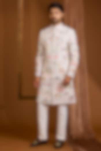 Ivory Silk Groom Bandhgala Set by SAMMOHAN at Pernia's Pop Up Shop