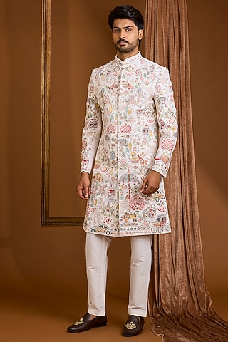 Ivory Silk Bandhgala Set by SAMMOHAN