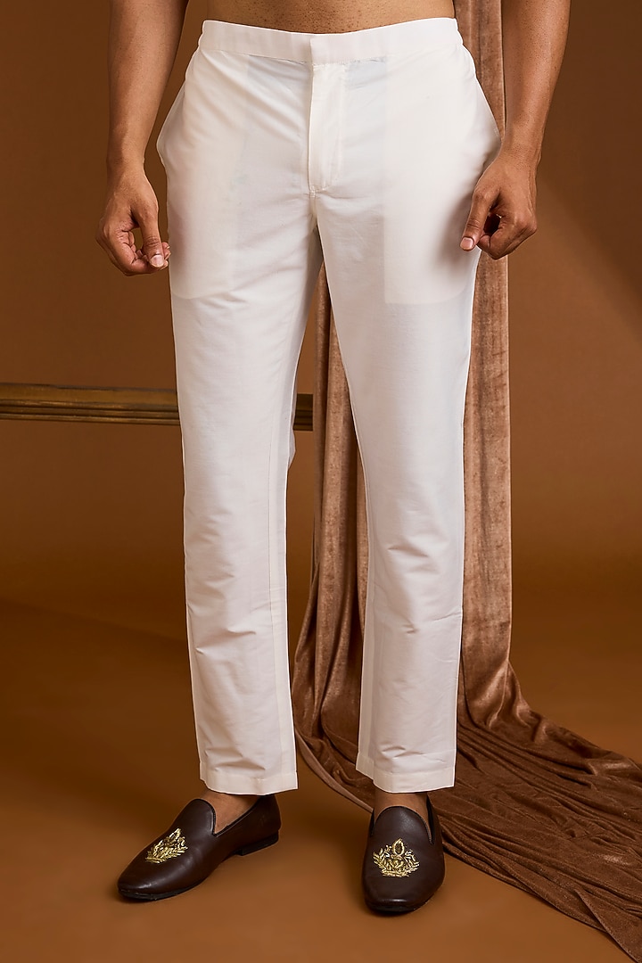 Ivory Silk Groom Bandhgala Set by SAMMOHAN at Pernia's Pop Up Shop