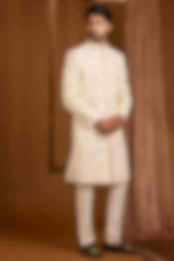 Ivory Silk Groom Sherwani Set by SAMMOHAN at Pernia's Pop Up Shop
