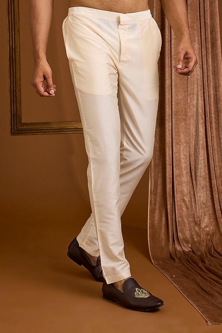 Ivory Silk Groom Sherwani Set by SAMMOHAN at Pernia's Pop Up Shop