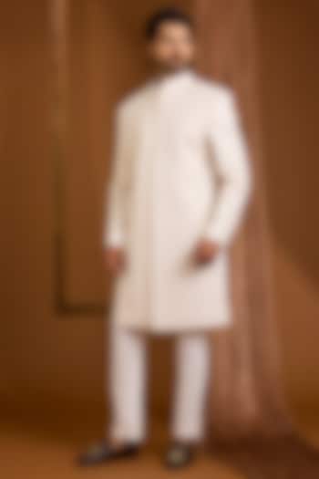 Ivory Silk Groom Sherwani Set by SAMMOHAN at Pernia's Pop Up Shop