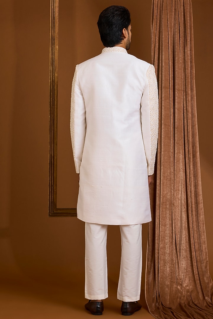 Ivory Silk Groom Sherwani Set by SAMMOHAN at Pernia's Pop Up Shop