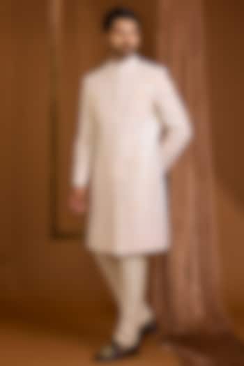 Ivory Silk Groom Sherwani Set by SAMMOHAN at Pernia's Pop Up Shop