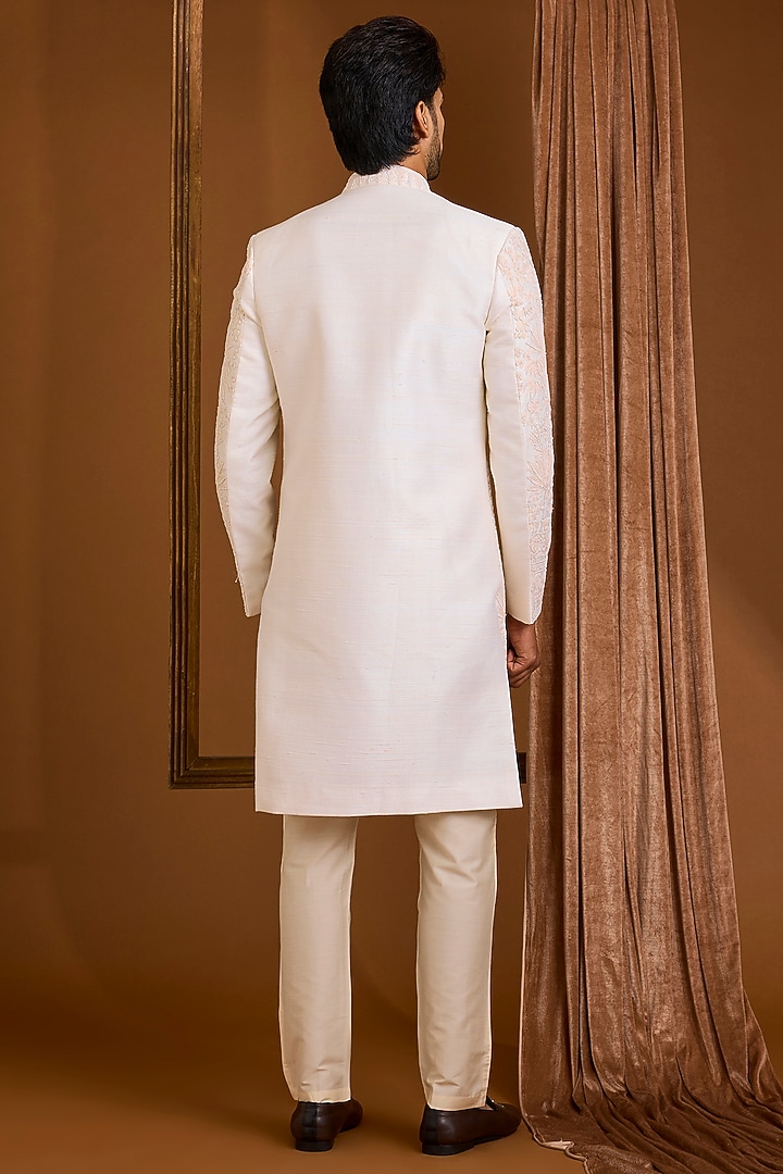 Ivory Silk Groom Sherwani Set by SAMMOHAN at Pernia's Pop Up Shop