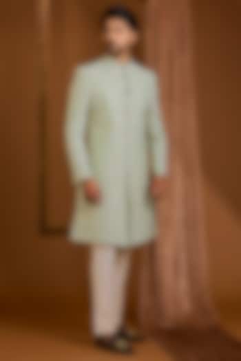 Light Green Silk Groom Sherwani Set by SAMMOHAN at Pernia's Pop Up Shop