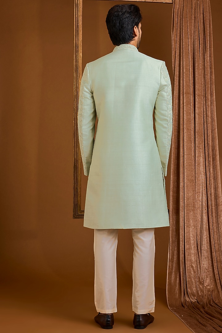 Light Green Silk Groom Sherwani Set by SAMMOHAN at Pernia's Pop Up Shop