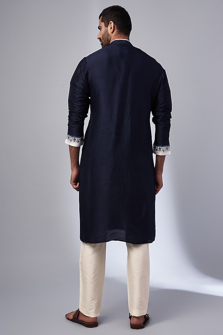 Blue Tussar Shibori Printed Handcrafted Kurta Set by SAMMOHAN at Pernia's Pop Up Shop