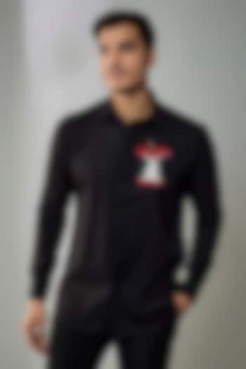 Black Cotton Lycra Aari Embroidered Handcrafted Party Wear Shirt by SAMMOHAN at Pernia's Pop Up Shop