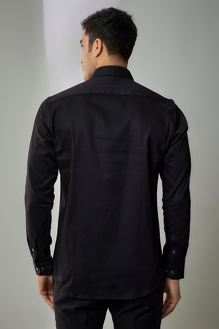 Black Cotton Lycra Aari Embroidered Handcrafted Party Wear Shirt by SAMMOHAN at Pernia's Pop Up Shop