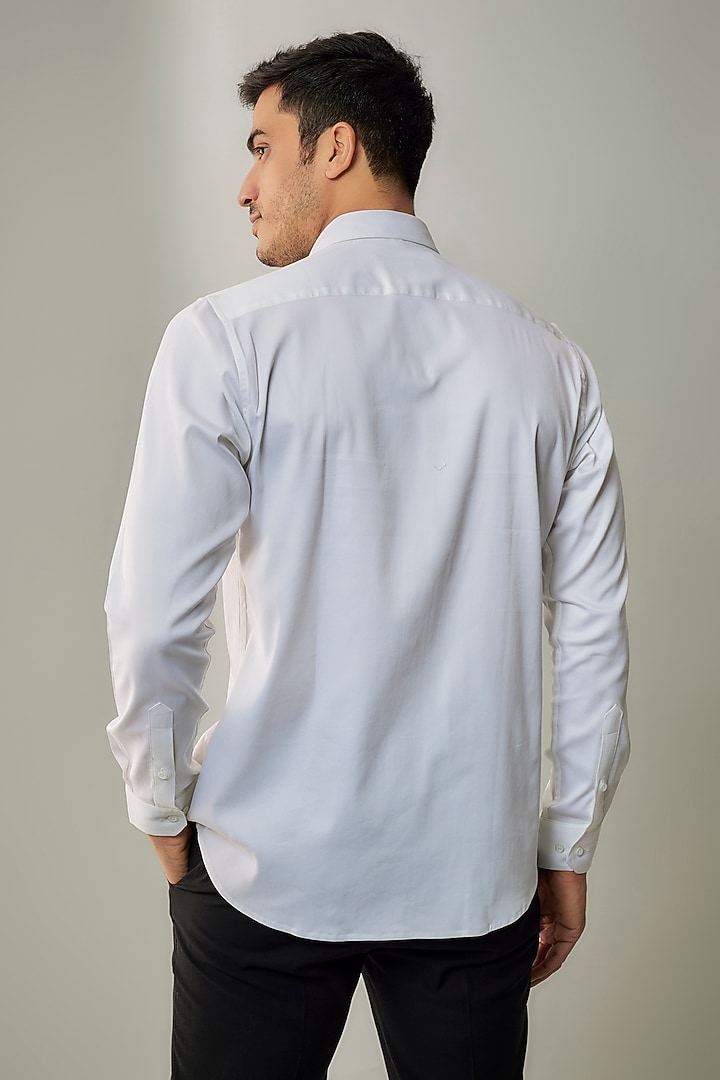White Cotton Lycra Aari Embroidered Handcrafted Party Wear Shirt by SAMMOHAN at Pernia's Pop Up Shop