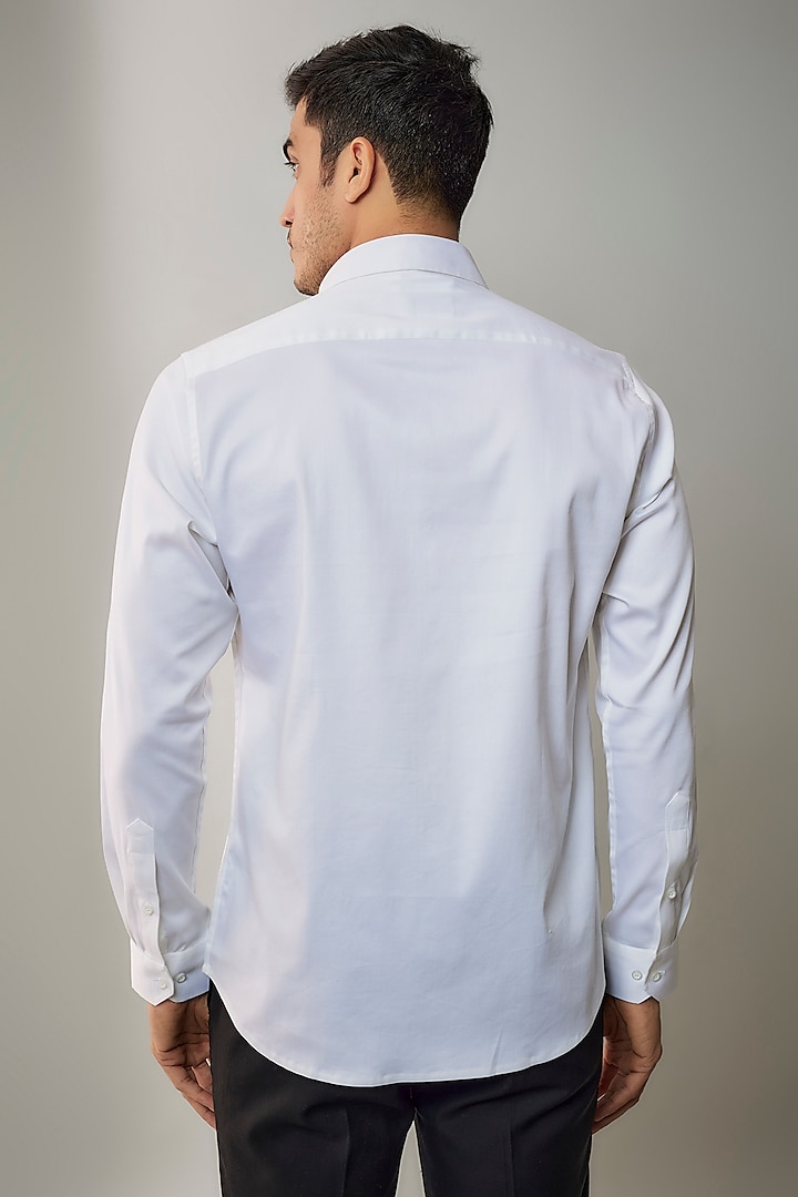 White Cotton Lycra Aari Embroidered Handcrafted Party Wear Shirt by SAMMOHAN at Pernia's Pop Up Shop