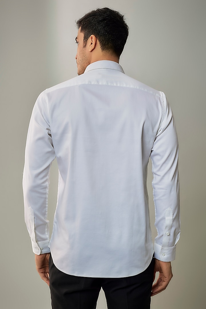 White Cotton Lycra Aari Embroidered Handcrafted Party Wear Shirt by SAMMOHAN at Pernia's Pop Up Shop