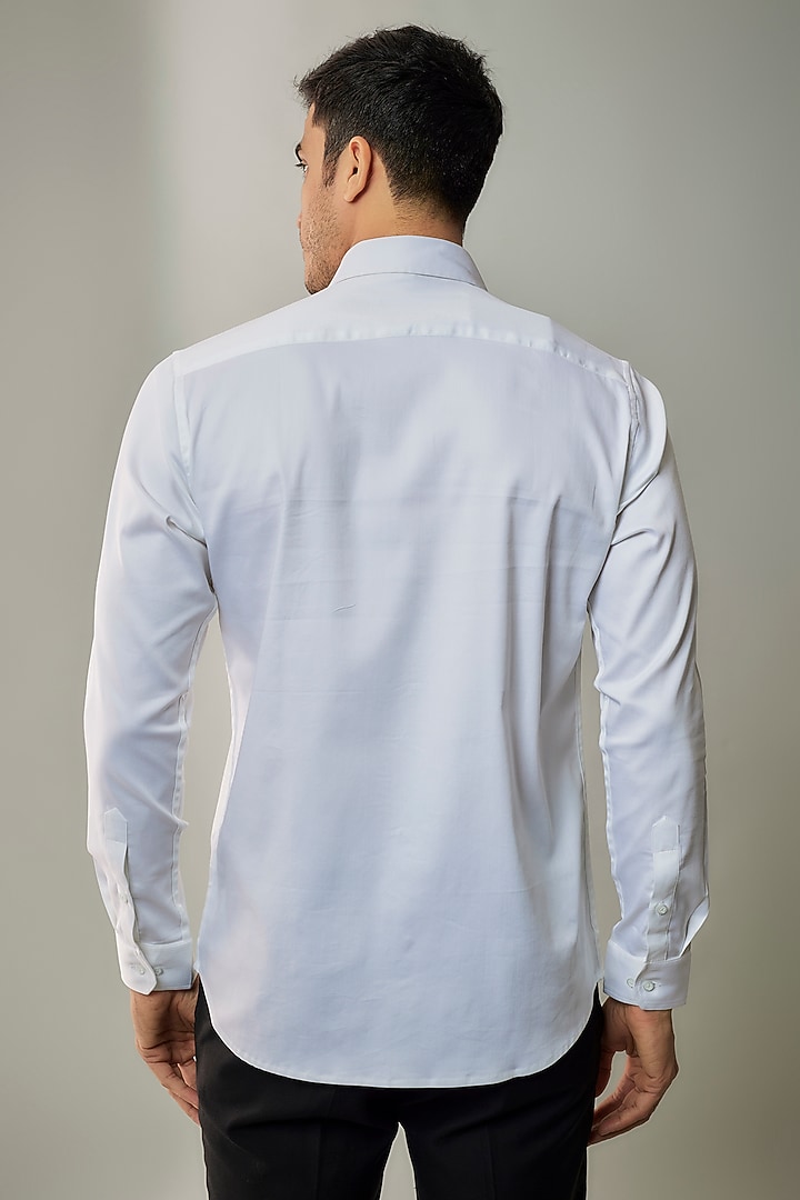 White Cotton Lycra Aari Embroidered Handcrafted Party Wear Shirt by SAMMOHAN at Pernia's Pop Up Shop
