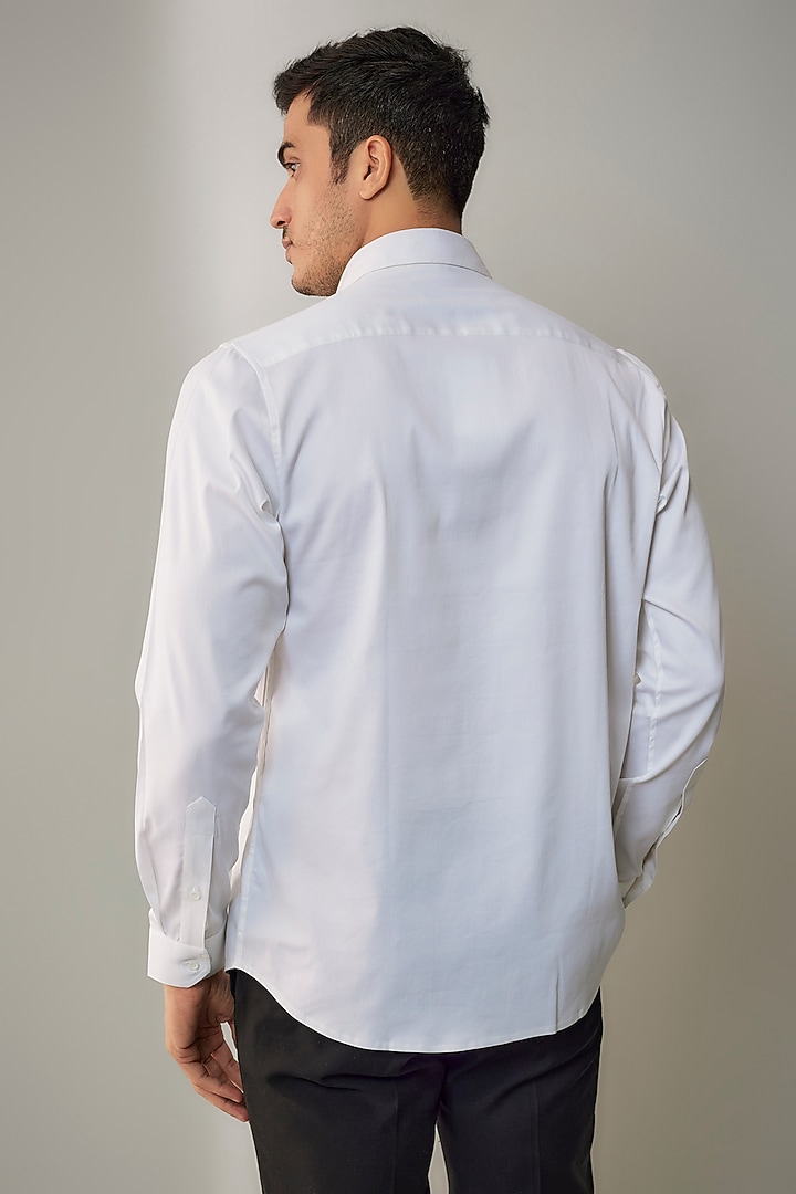 White Cotton Lycra Aari Embroidered Handcrafted Party Wear Shirt by SAMMOHAN at Pernia's Pop Up Shop