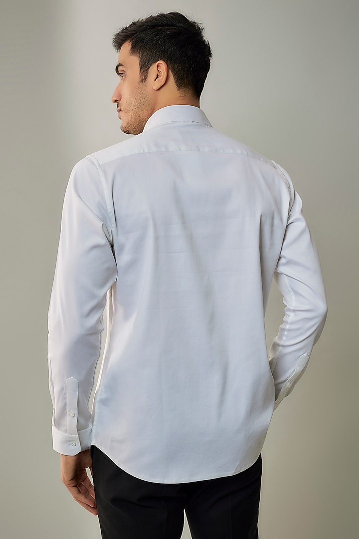 White Cotton Lycra Aari Embroidered Handcrafted Party Wear Shirt by SAMMOHAN at Pernia's Pop Up Shop
