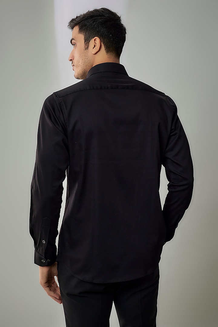 Black Cotton Lycra Aari Embroidered Handcrafted Party Wear Shirt by SAMMOHAN at Pernia's Pop Up Shop