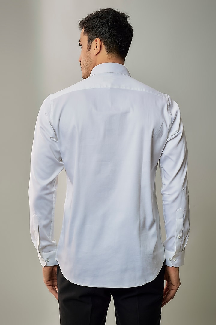White Cotton Lycra Aari Embroidered Handcrafted Party Wear Shirt by SAMMOHAN at Pernia's Pop Up Shop