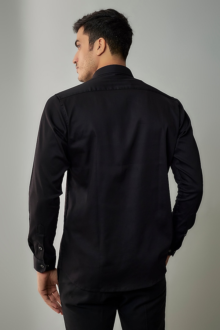 Black Cotton Lycra Aari Embroidered Handcrafted Party Wear Shirt by SAMMOHAN at Pernia's Pop Up Shop