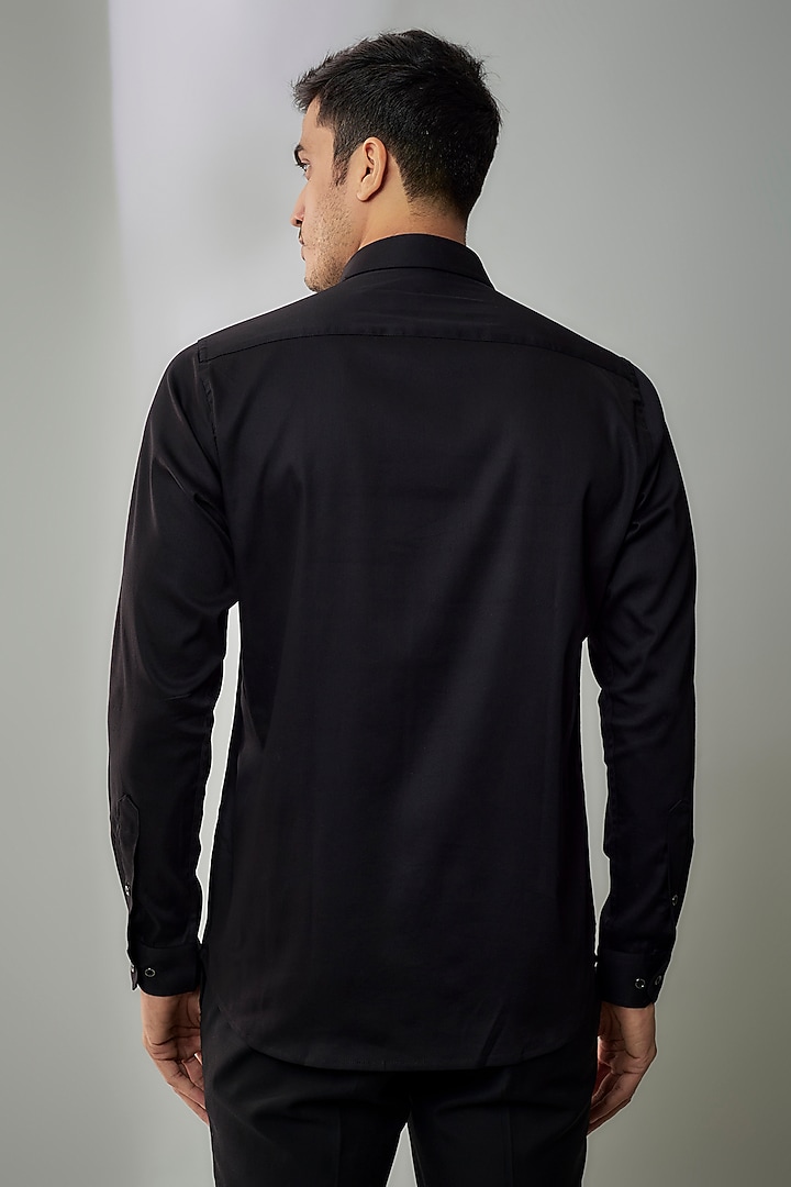 Black Cotton Lycra Aari Embroidered Handcrafted Party Wear Shirt by SAMMOHAN at Pernia's Pop Up Shop