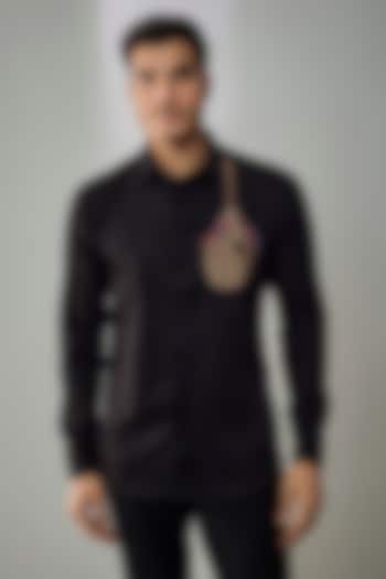 Black Cotton Lycra Aari Embroidered Handcrafted Party Wear Shirt by SAMMOHAN at Pernia's Pop Up Shop