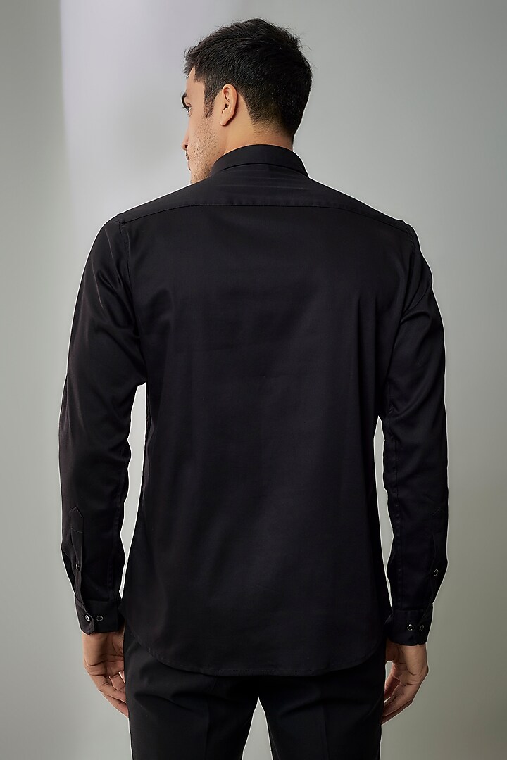 Black Cotton Lycra Aari Embroidered Handcrafted Party Wear Shirt by SAMMOHAN at Pernia's Pop Up Shop