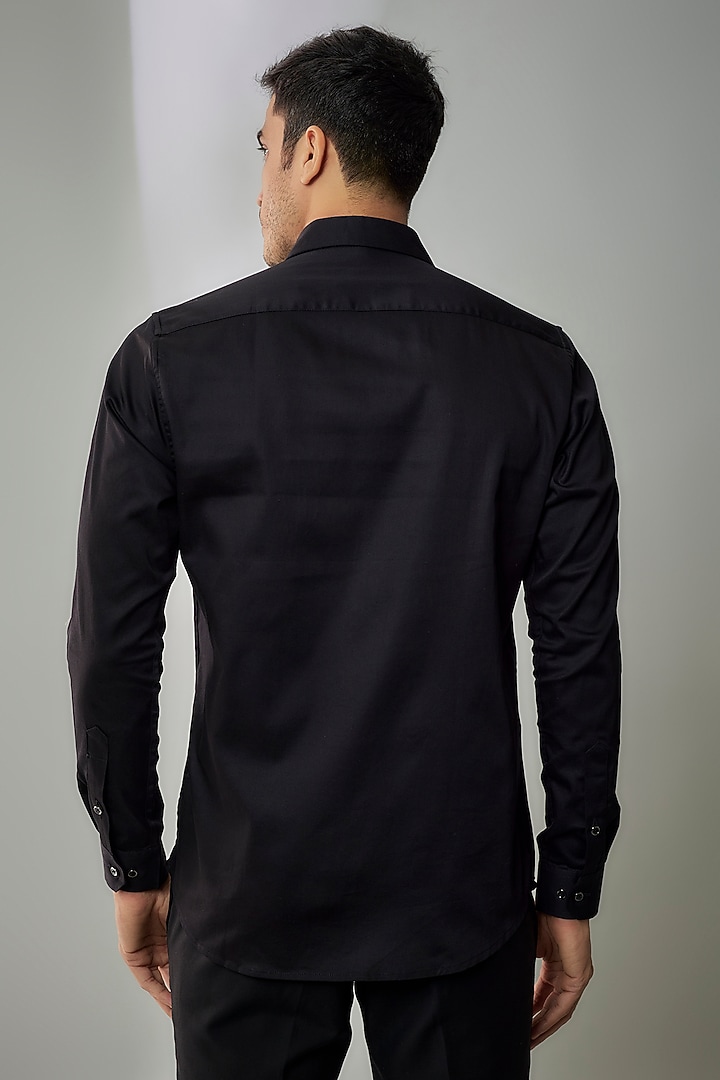 Black Cotton Lycra Aari Embroidered Handcrafted Party Wear Shirt by SAMMOHAN at Pernia's Pop Up Shop