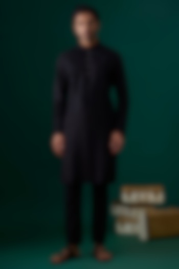 Black Silk Kurta Set by SAMMOHAN at Pernia's Pop Up Shop