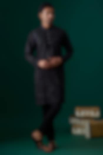Black Silk Kurta Set by SAMMOHAN at Pernia's Pop Up Shop