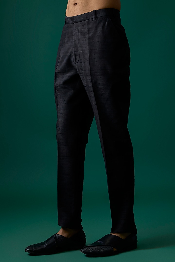 Black Silk Groom Bandhgala Set by SAMMOHAN at Pernia's Pop Up Shop