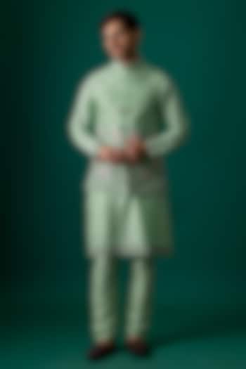 Mint Silk Bundi Jacket Set by SAMMOHAN at Pernia's Pop Up Shop