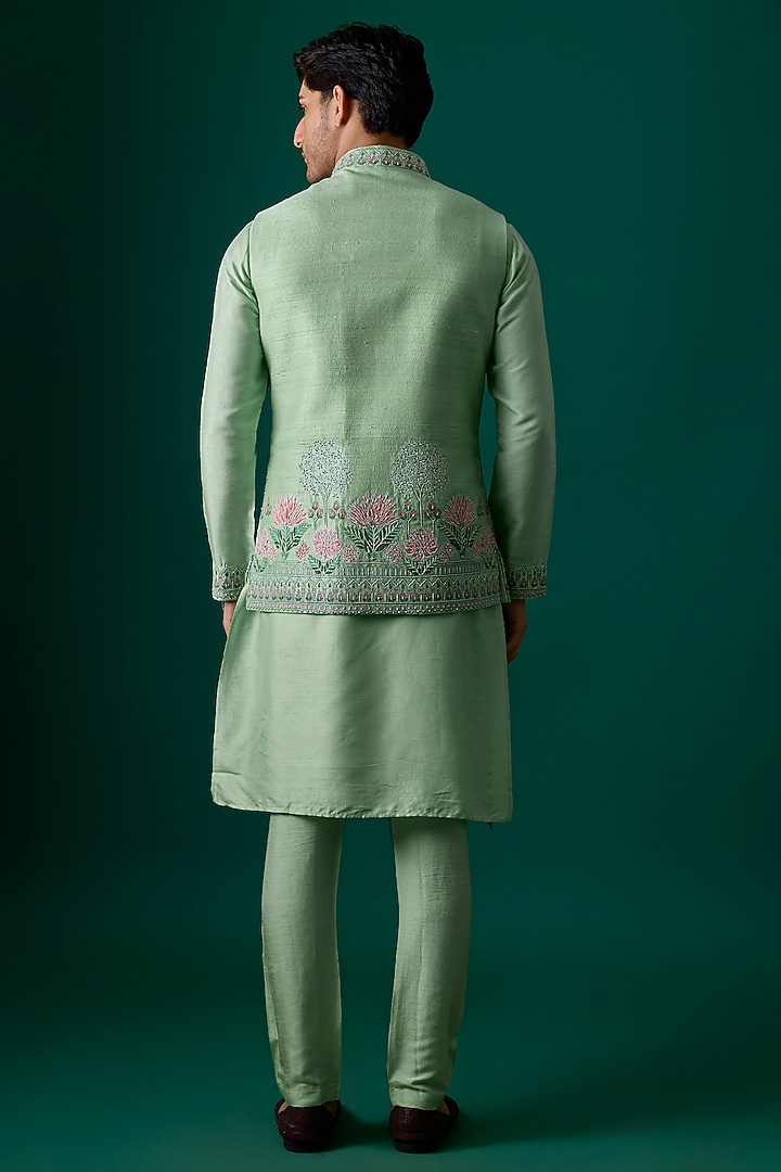 Mint Silk Bundi Jacket Set by SAMMOHAN at Pernia's Pop Up Shop