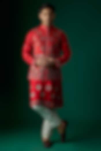 Red Silk Bundi Set by SAMMOHAN at Pernia's Pop Up Shop