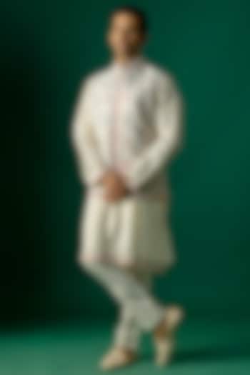 Off-White Silk Nehru Jacket Set by SAMMOHAN at Pernia's Pop Up Shop