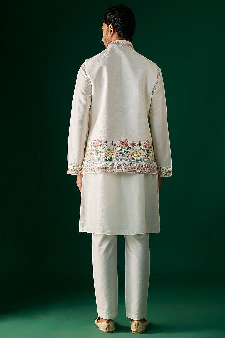 Off-White Silk Nehru Jacket Set by SAMMOHAN at Pernia's Pop Up Shop