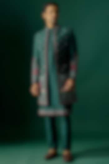 Emerald Green Silk Groom Indowestern Set by SAMMOHAN at Pernia's Pop Up Shop
