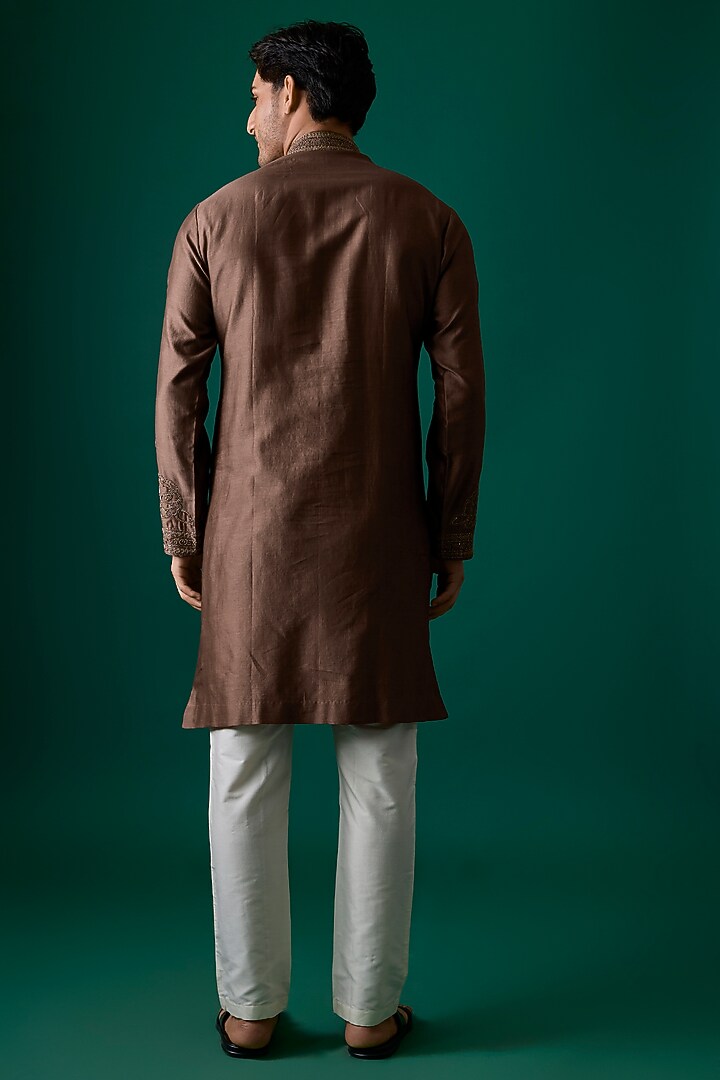 Brown Silk Kurta Set by SAMMOHAN at Pernia's Pop Up Shop