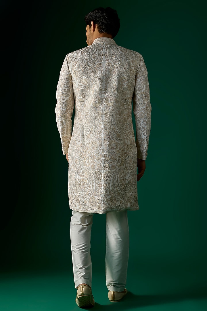 Off-White Silk Groom Sherwani Set by SAMMOHAN at Pernia's Pop Up Shop