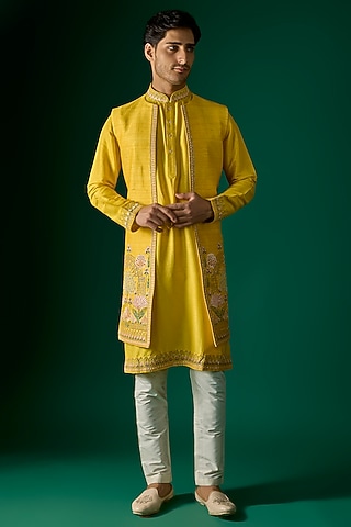 Yellow Silk Indowesterm Set by SAMMOHAN