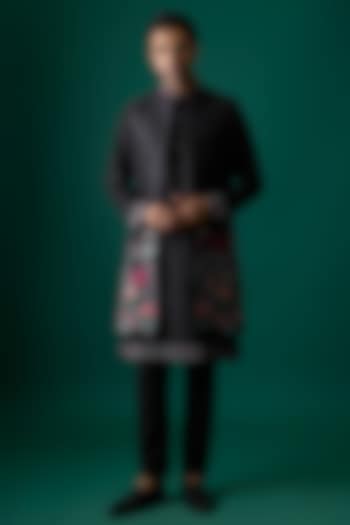 Black Silk Groom Indowestern Set by SAMMOHAN at Pernia's Pop Up Shop