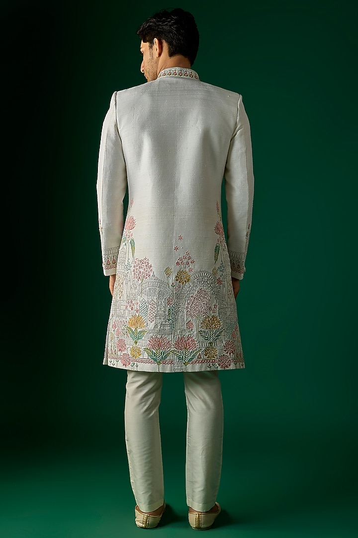 Off-White Silk Groom Sherwani Set by SAMMOHAN at Pernia's Pop Up Shop
