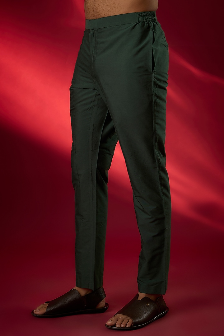 Emerald Green Raw Silk Hand Embroidered Groom Indowestern Set by SAMMOHAN at Pernia's Pop Up Shop