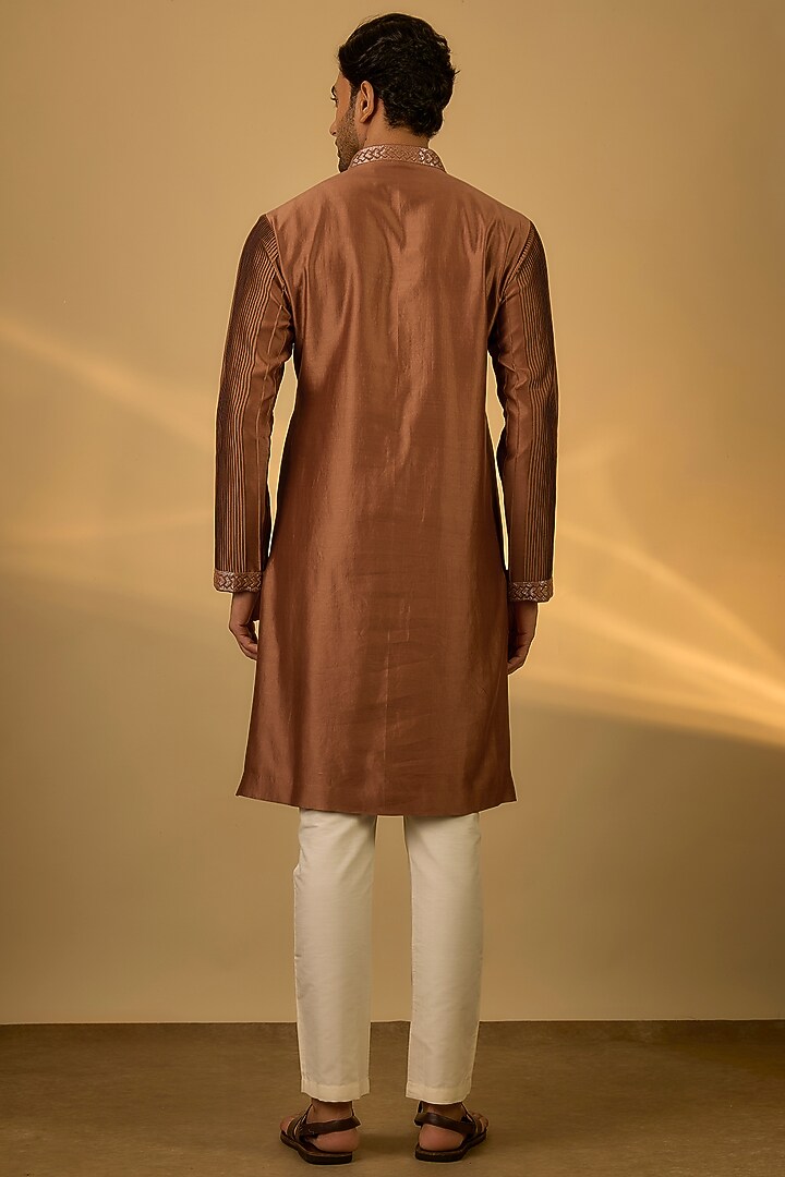 Brown Chanderi Hand & Machine Embroidered Kurta Set by SAMMOHAN at Pernia's Pop Up Shop