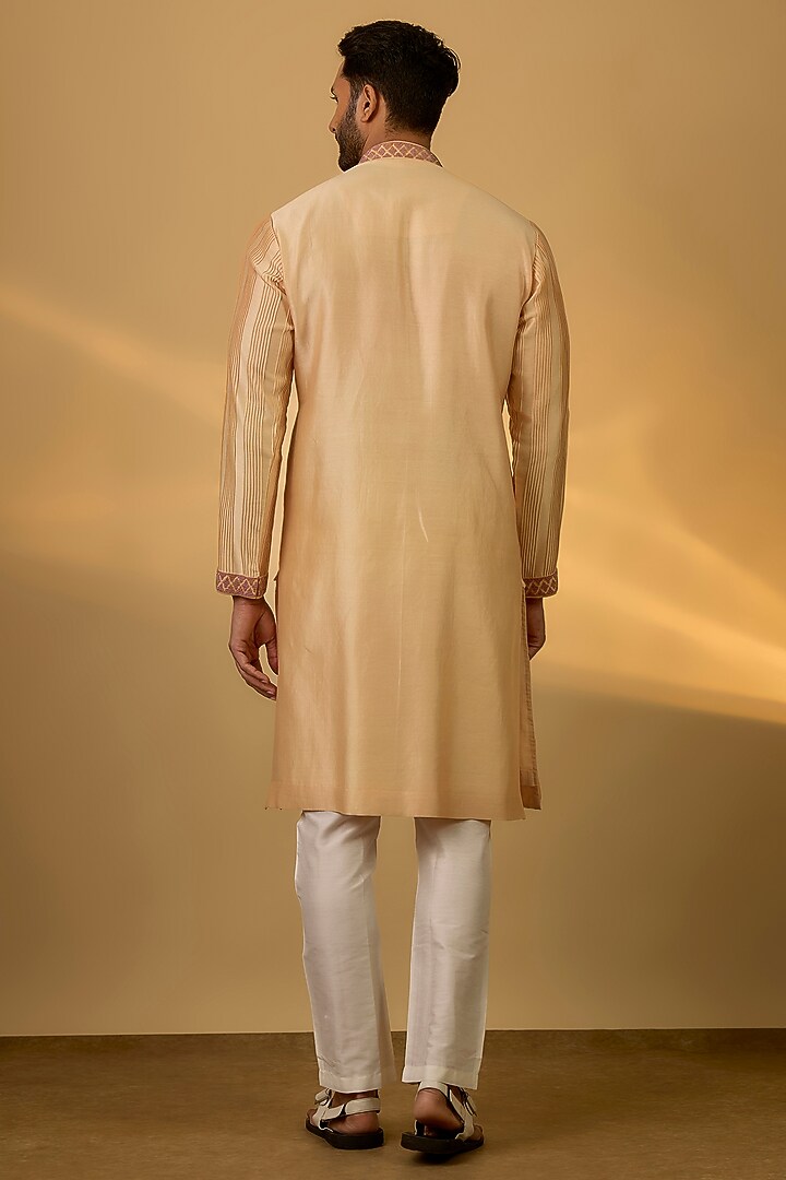 Yellow Chanderi Hand & Machine Embroidered Kurta Set by SAMMOHAN at Pernia's Pop Up Shop