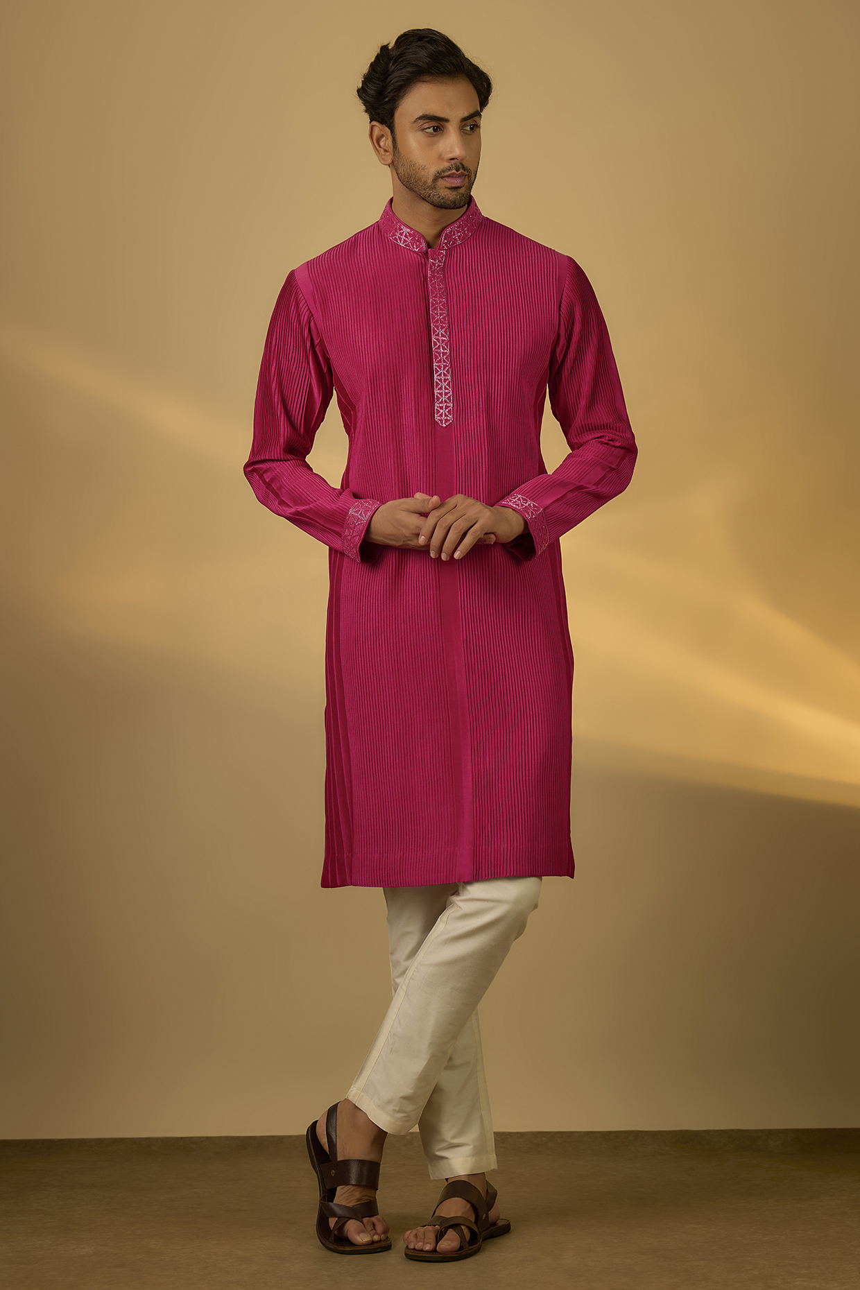 Purple Chanderi Hand & Machine Embroidered Kurta Set by SAMMOHAN